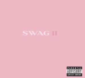 Minimalist pink album cover featuring the text “SWAG II” in white and light purple at the center, with a black-and-white parental advisory label in the bottom right corner.