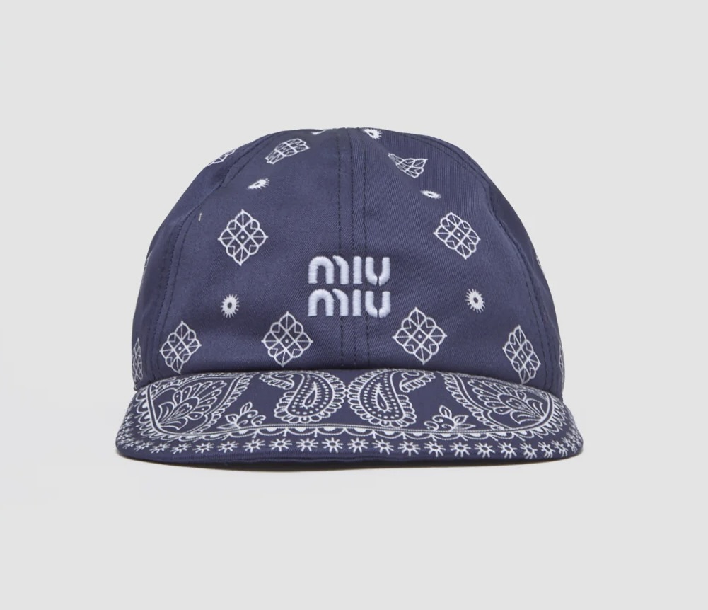 MIU MIU Printed Baseball Cap in Blue & White