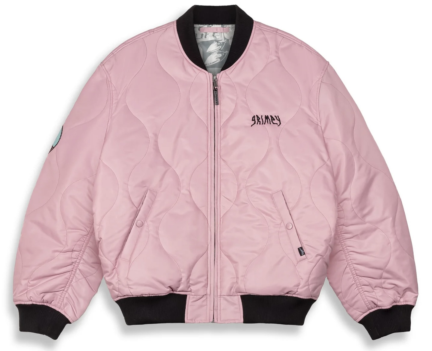 Grimey Peace Within Quilted Bomber Jacket Lilac