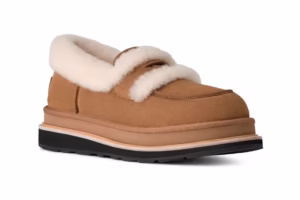 UGG × sacai Autumn/Winter 2025 footwear lineup showcasing the thigh-high boot, loafer, and hiker boot in chestnut and black suede, highlighting the collaboration’s fusion of haute craftsmanship and utilitarian comfort.