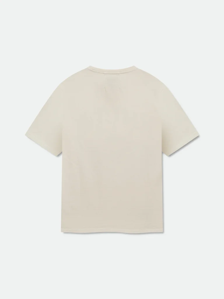 Back view of the Rhude Collins Fumar Tee in vintage white, showing clean minimal design with no graphics or text, short sleeves, and classic crew neckline against a light background