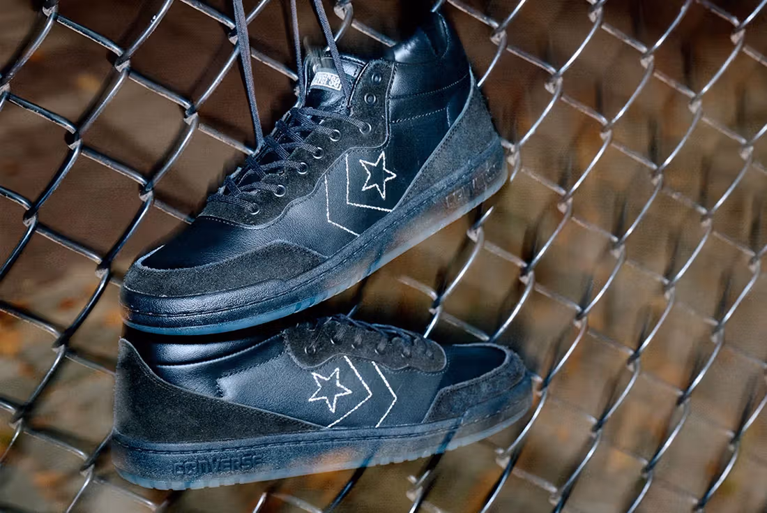 Sage Elsesser wearing his Converse CONS Fastbreak Pro sneakers, captured in a composed, sunlit street scene that reflects his balance between art, skate, and culture