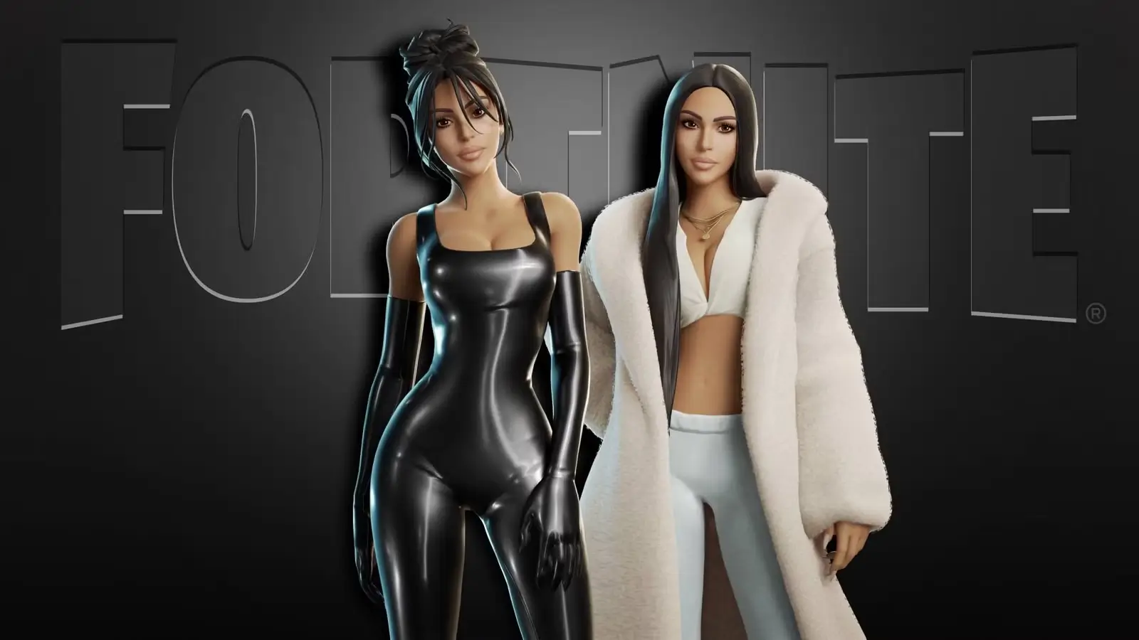 ortnite character render inspired by Kim Kardashian, featuring high-fashion styling and digital realism