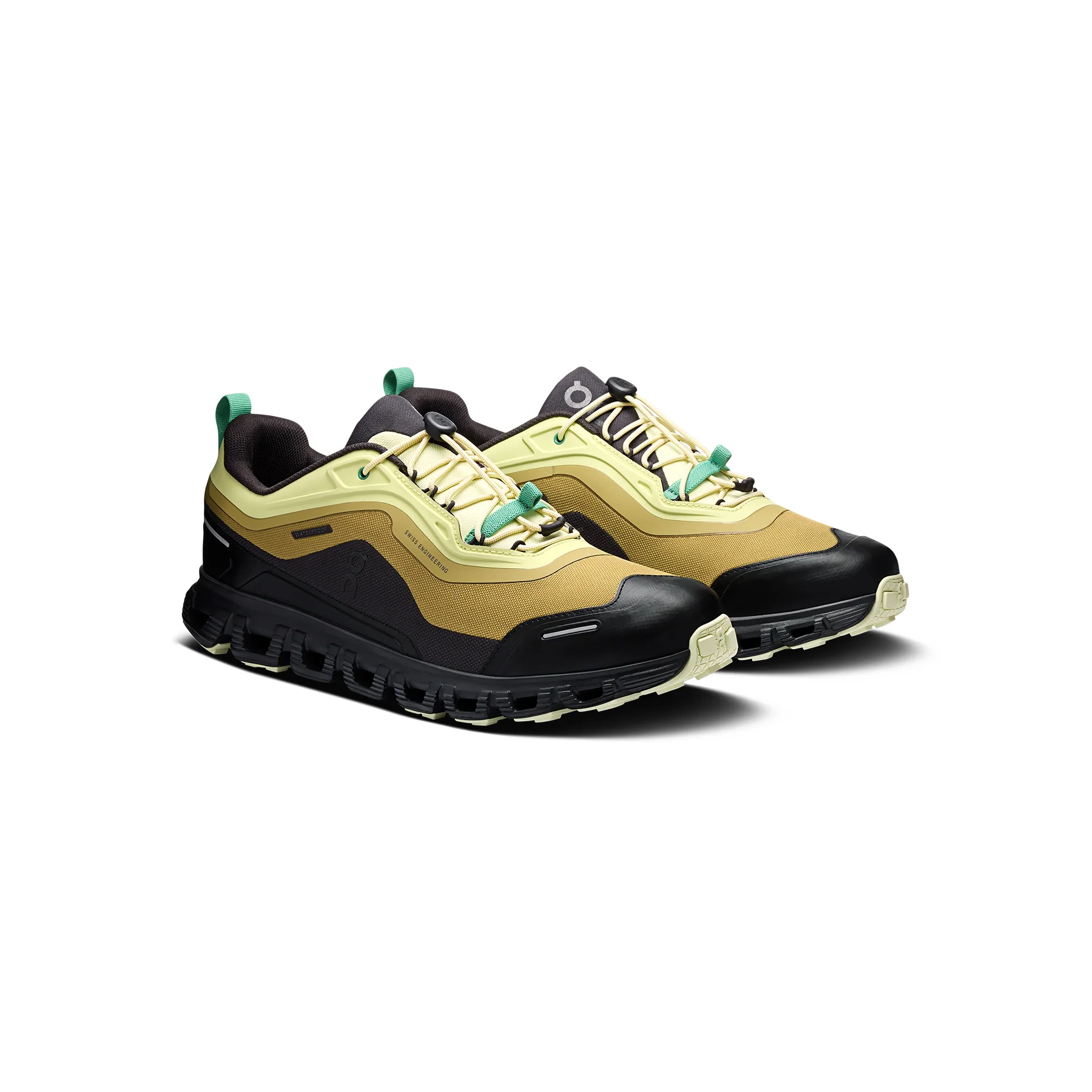 ON Cloud 6 Geo Waterproof sneakers in the Limelight · Safari colorway shown in a three-quarter view, highlighting the layered waterproof upper, speed-lacing system, rugged toe protection, and CloudTec sole designed for urban traction and everyday wear
