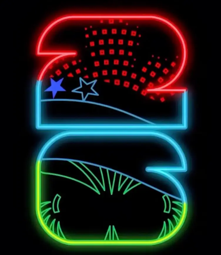 Neon-style graphic forming the number 26 in red, blue, and green, featuring star motifs and abstract landscape elements against a black background, evoking FIFA World Cup 2026 energy and global unity themes