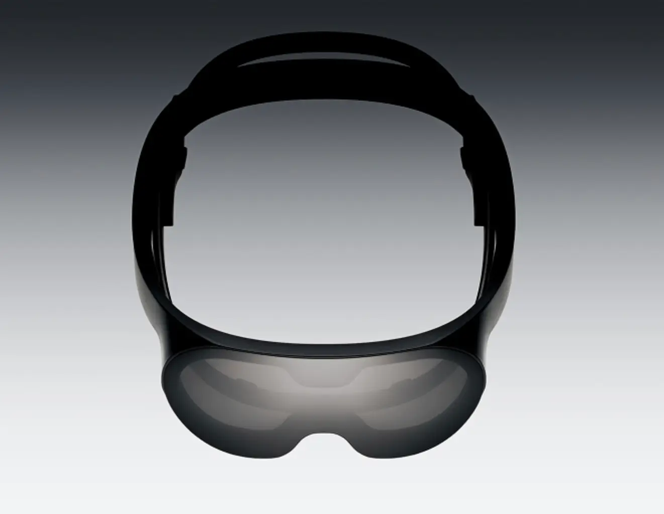 Front-facing view of a minimalist black neuro-responsive headset featuring a continuous loop headband and curved visor, designed to integrate EEG sensing with adaptive augmented reality in a sleek, unified form