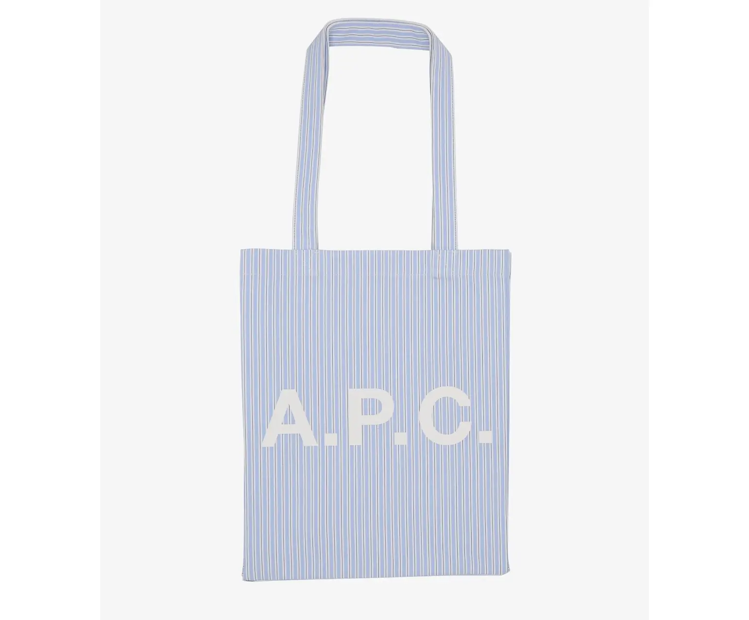 A.P.C. Lou tote in striped satin poplin featuring long handles and minimalist design