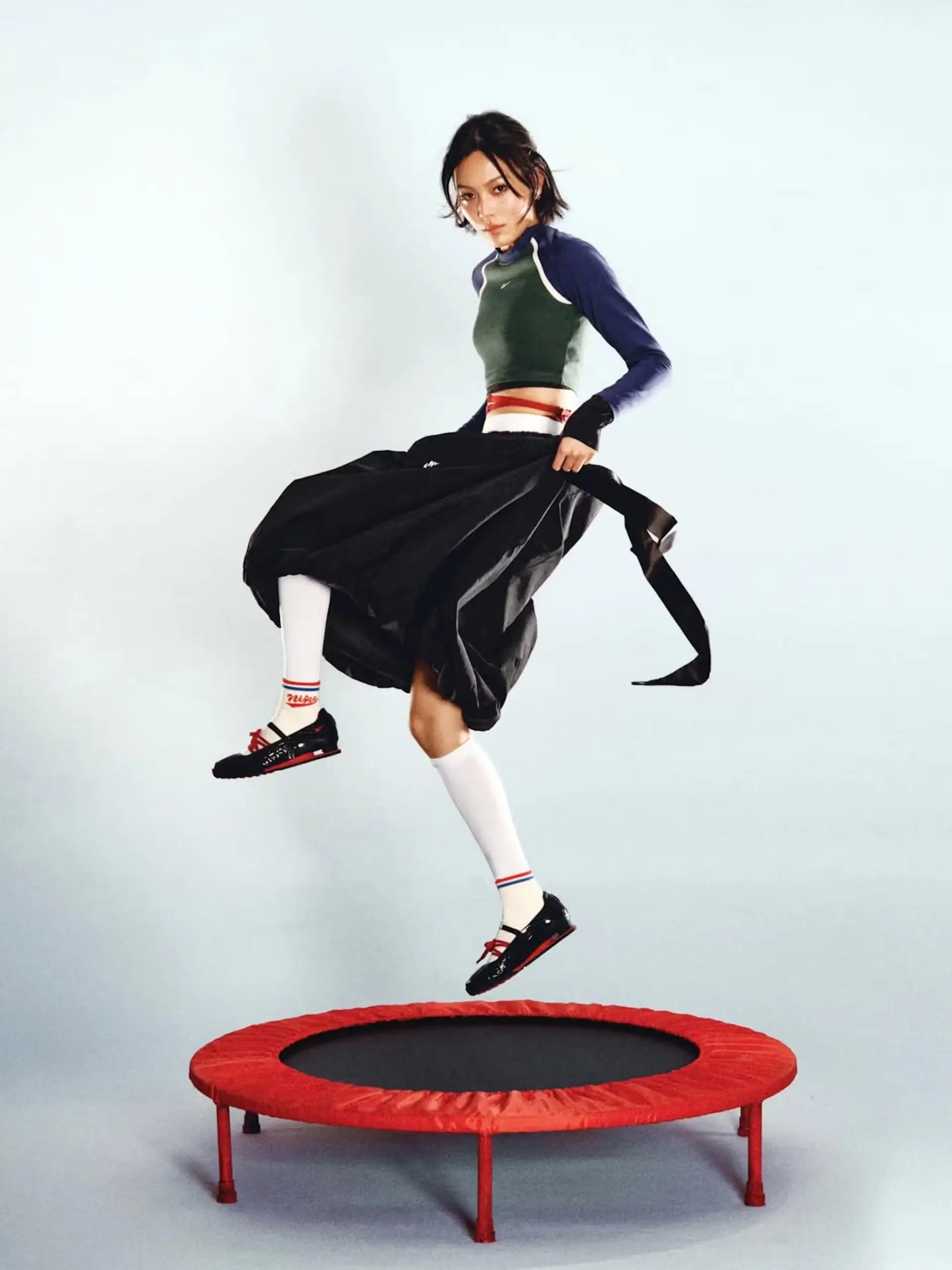 Top-down view of the LABELHOOD x Nike Shox Z Calistra in black and red, showcasing the multi-strap Mary Jane construction, layered lacing system, and glossy patent leather panels across the upper